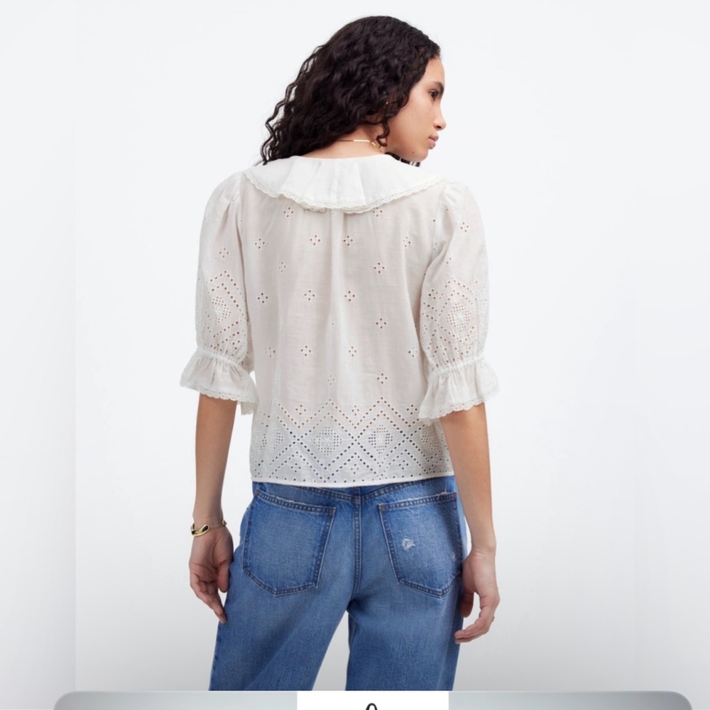Madewell White Eyelet Ruffle Puffy Sleeve Blouse Top Brand New - Picture 3 of 15
